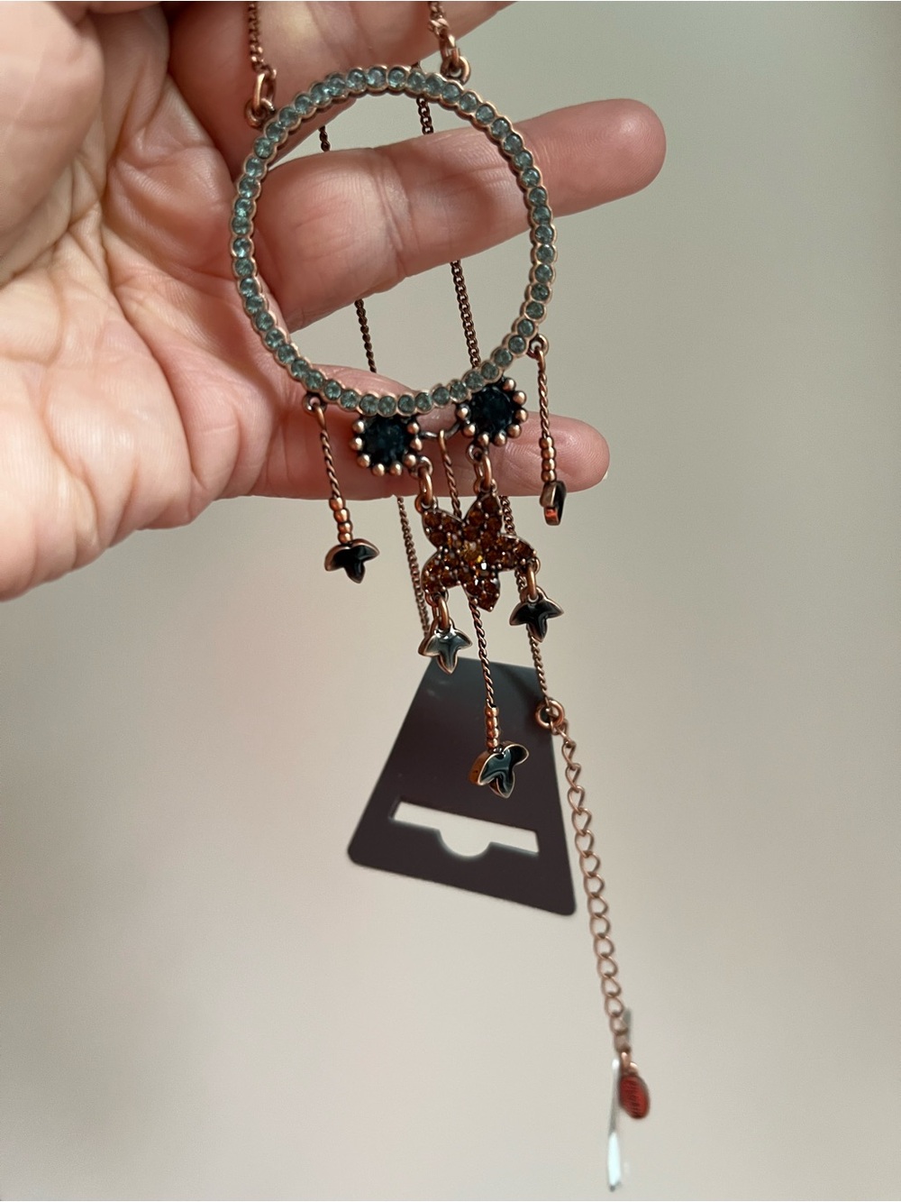 Pilgrim Rose Gold Circle Pendant Necklace with Teal Stones